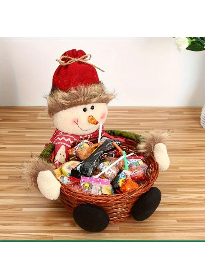 1pc Festive Christmas Candy Basket With Santa Hat Scarf Red Checkered Fabric - Image 1